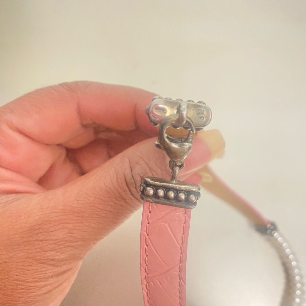 NWOT Honora 925 Sterling Silver Pink Genuine Leather Pearl Chocker Necklace - Picture 4 of 9